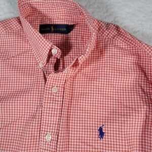 Ralph Lauren Button Down Shirt Mens Medium Orange Gingham Check Long Sleeve